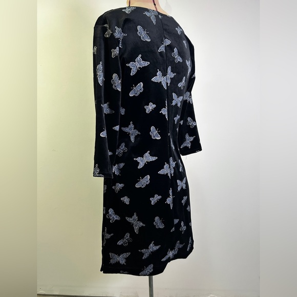 Vintage 90s Velvet Butterfly Print Dress by Melinda Women’s Size M - Picture 4 of 13